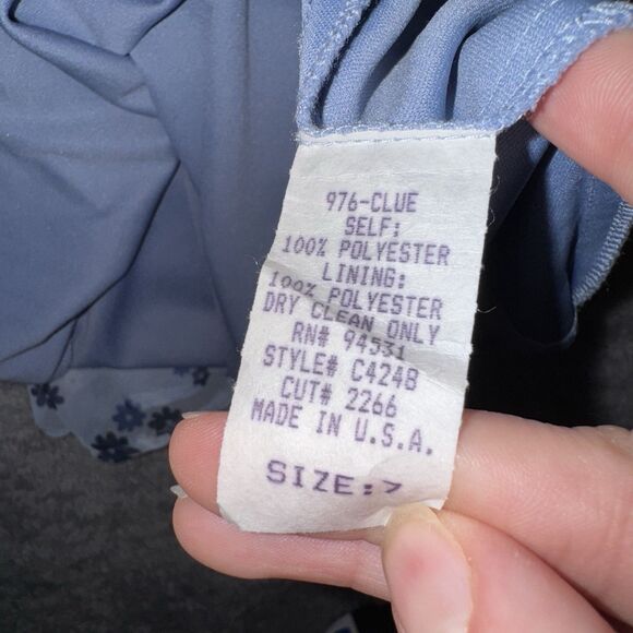 Vtg Y2K 575 Blue Floral Slip Dress Mesh Overlay Made in USA Sz 7 Fairy Coquette - Picture 10 of 10